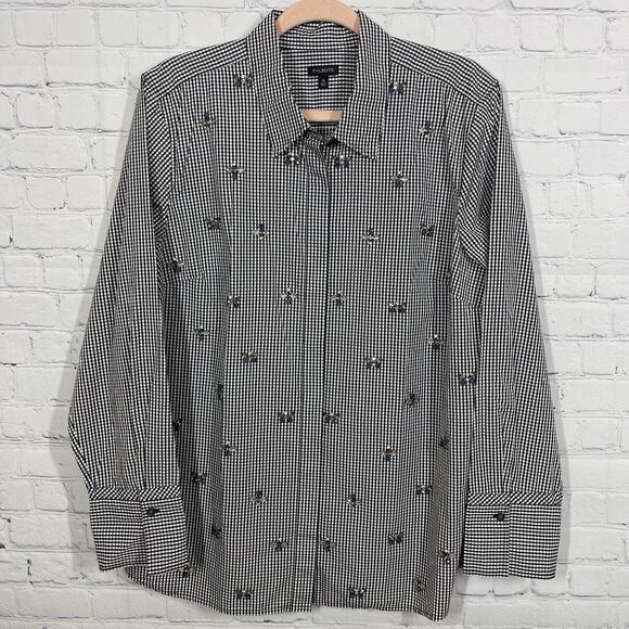 Talbots Blouse Women's XL Plaid Button Down Beaded Studded Long Sleeve Check - Picture 1 of 13